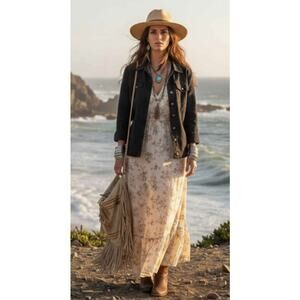 Lauren Ralph Lauren Black Cotton Linen Embroidered Jacket XL Boho Coastal